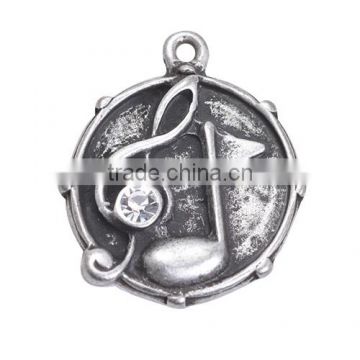 New Arrival Music Note Charm Fashion Round Antique Silver Zinc Alloy Charm