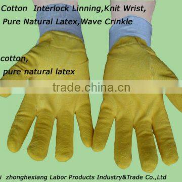 100% cotton interlock lining,yellow pure natural latex coated work glove