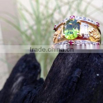 falak gems Peridot and ruby ring, silver rings