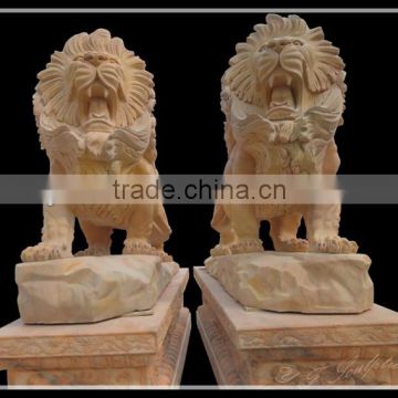 Hand-carved Red Stone Lion Statues For Sale