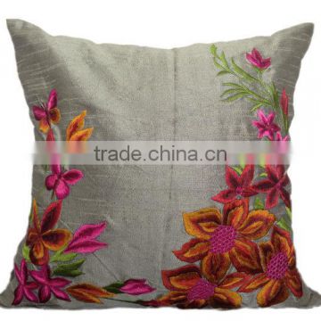Grey-Embroidered Decorative Pillow Cover, Accent Pillow, Couch Toss, orange, pink, green EmbroidGrey-Embroidered Dery on pillow,