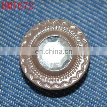 high quality custome decorative stainless steel metal jeans button with crystal stone