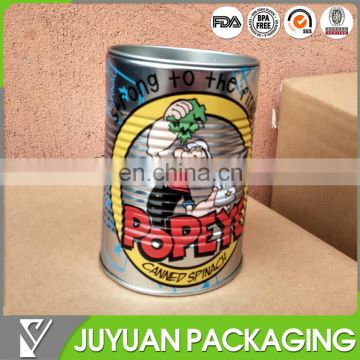 Cylinder barrel shaped tin coin bank with lid