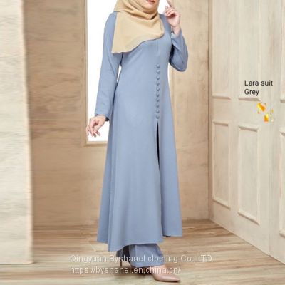 BS-FC1962 Women's Long Sleeve 2 Piece Maxi Dress Muslim Abaya Robe Plain Simple Modern Islamic Arabic Style Casual Dress