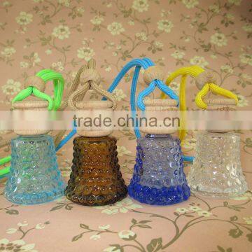 Shenzhen Lihome 2014 custom make hanging car air freshener glass bottle with soft ceramic &diamond on the cap