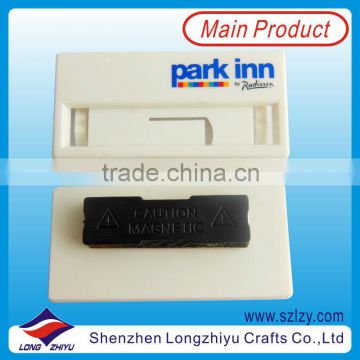 Printing Reusable White Plastic Name Badge Holder,Cheap Plastic Badge With Manget On Back