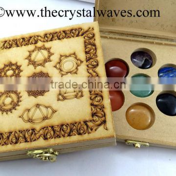 Wholesale chakra Symbol Etched box with chakra Disc set