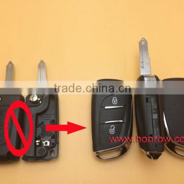 Hot sale products-- Peugeot 2 button modified flip remote key blank with NE73 206 Blade -- With battery place (No Logo)