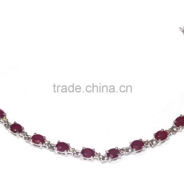 Red Ruby Oval Faceted Cut 925 Sterling Silver Bracelet