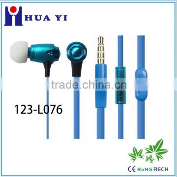 flat cable metal earphone stereo super bass earbud wholesale earphone with micphone