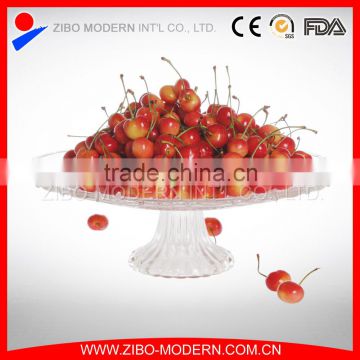 12" Large Clear Round Glass Fruit Plate with Stand