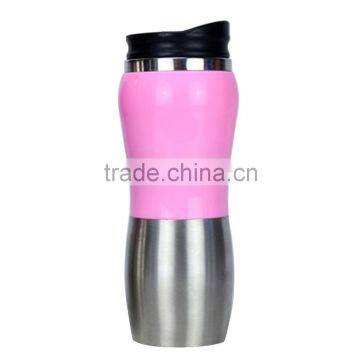 Car Water Bottle 450ml Travel Mug Stainless Steel Peanut Water Bottle with Plastic Lid and Glass Gripper