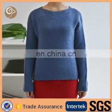 O neck knitted wholesale long sleeve cashmere sweater women