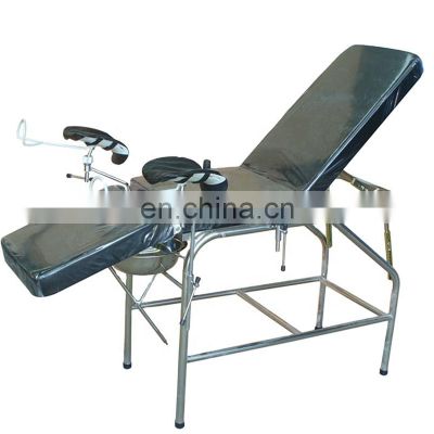 High quality stainless steel foldable medical gynecological examination bed for delivery baby with both sides handle 8cm  pad