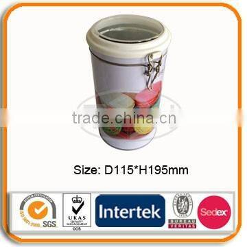 Food storage tin can with window and lock