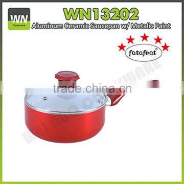 Eco-friendly aluminum non-stick/ceramic sauce pan pressed sauce pan with red color outer coating