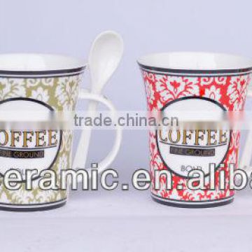 Logo Printed Ceramic Coffee Mug and Spoon