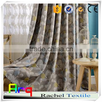 Grey color leave floral pattern printed fabric curtains in living room/ window 100% polyester