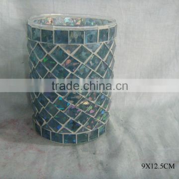BLUE MOSAIC GLASS CANDLE HOLDER