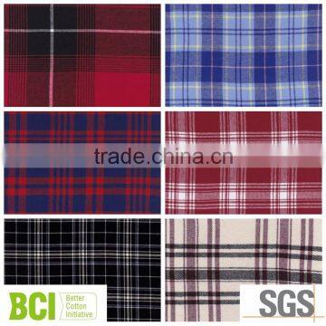 cotton checked brushed flannel shirting fabric for men