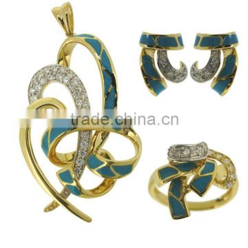 QMH008 enamel jewelry set in 18k solid gold