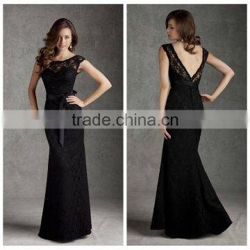 2015 fashion lace deep v neck open back long black evening dress