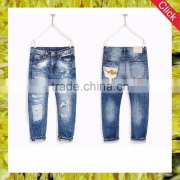 2017 custom hotale pure cotton soft fit latest boys fashion ripped jeans children denim jeans manufacture china