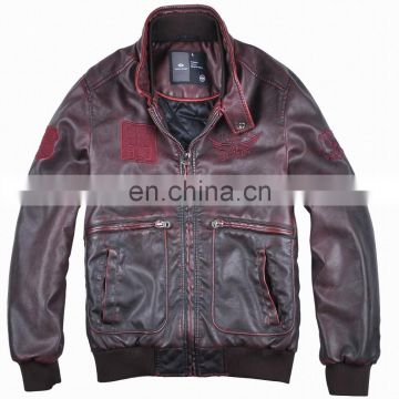 2015 Latest Fashion Men Handsome Motorcycle Embroideried Leather Coat