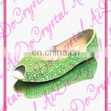Green Pearl Bridal Classic open /peep toe Flats offer drop ship