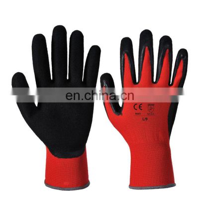 Seamless Knitted 13 Gauge Red Nylon Liner Sandy Nitrile Palm Coated Guantes de Nitrilo Safety Work Hand Gloves Nitrile Gloves