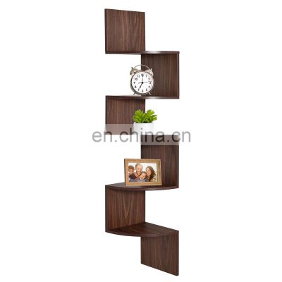 factory direct sale living room toilet 5 tier wall mount corner ladder shelf brown color