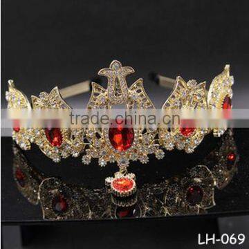 Top quality handmade bridal hair accessories luxury red crystal crown big crowns
