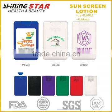JS-03003 classic promotional 20ml credit card shape SPF30 sunscreen spray