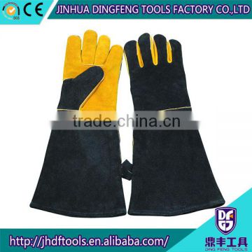 14 inches high quality leather work gloves all black and yellow