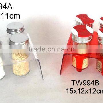 TW994 4pcs glass spice jar set with plastic stand