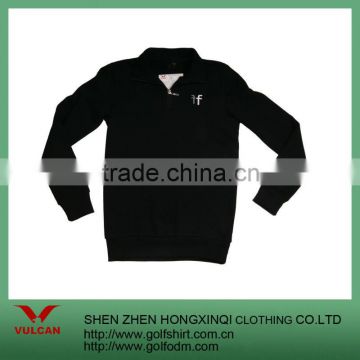 Combed Cotton Spandex Zipper Men Sweater without Hoody Black Color