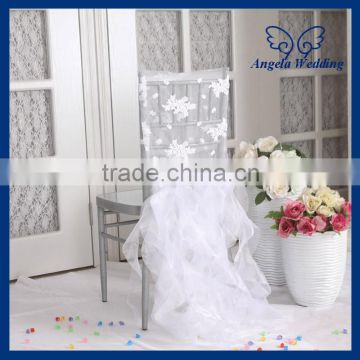 CH023A New arrival 2015 custom made fancy lace and organza ruffled curly willow white wedding chair covers