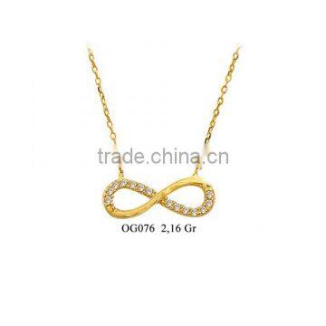 14K Solid yellow Gold Infinity Charm Necklace