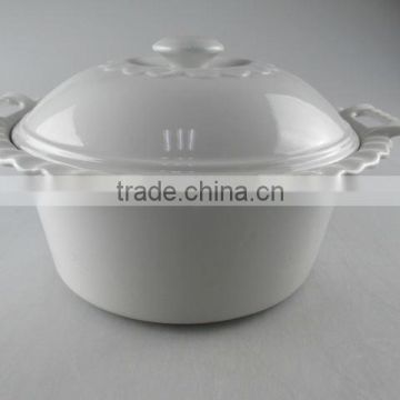 Beautiful white round ceramic soup tureen with lid