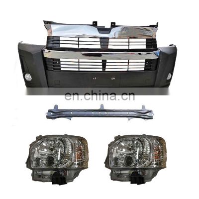 Body Kit Car Front  Bumper Grille with Headlights Body Kit for Hiace 06 Upgrade to 2016