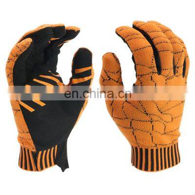 Orange knitting palm silicone anti-slip mechanic work gloves