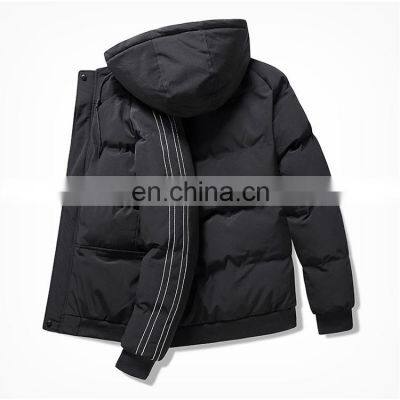 Windproof Men Regular Black Woolen Plus Size Cotton Hooded Full Cotton Zipper Men's Jackets