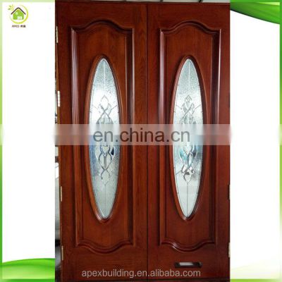 Double entry oak glass insert solid wood exterior doors with window
