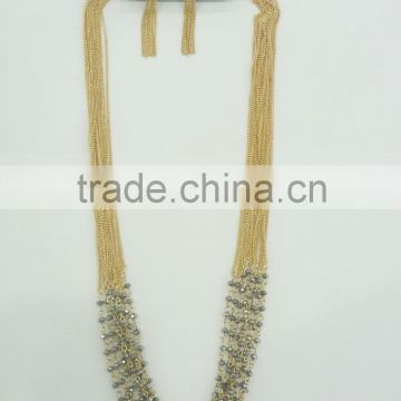 FASHION MULTI ROW BEADED CHAIN NECKLACE EARRING SET