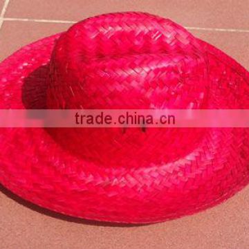 Red natural palm leaf straw hat