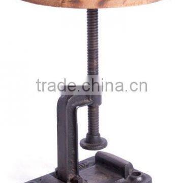 Vintage Industrial Stool With Iron Base and Wooden Top
