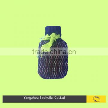 dot knitted hot water bottle cover with ribbon