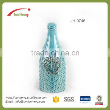home & garden conch glazed blue wine bottle ceramic flower pot shape, ceramic cobalt blue pots
