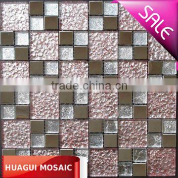 Pink color glass and silver metal background mosaic wall tiles Mosaic manufacturer in Foshan