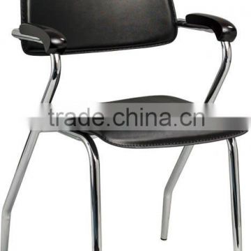 Stack bentwood PVC upholstery chrome Chair with solid wood arm training office Chair A32-H08